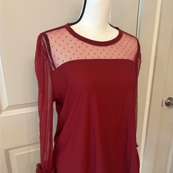 Red sexy romantic sheer sleeve flutter sleeve blouse size XL - Picture 3 of 12